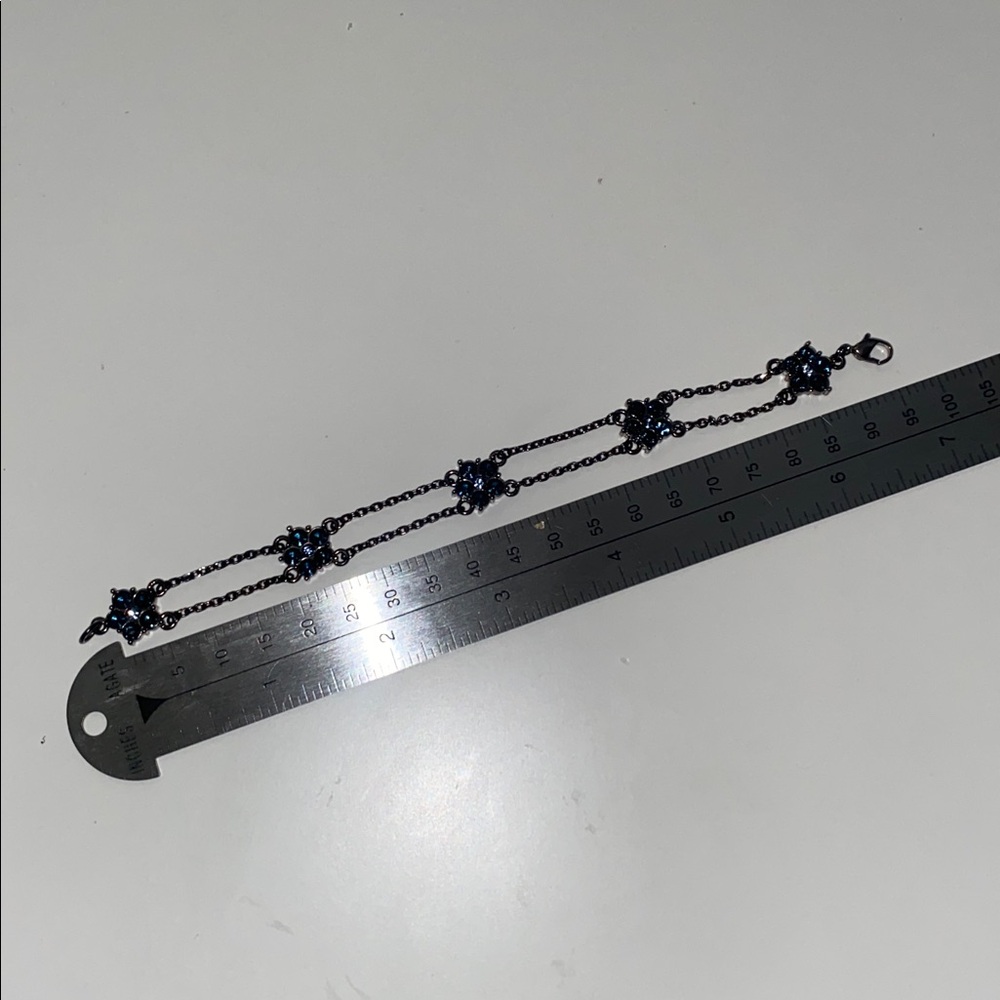 Givenchy Gunnmetal Dark Silver Blue Gemstone Double Chain Daisy Flower Bracelet - Picture 9 of 9